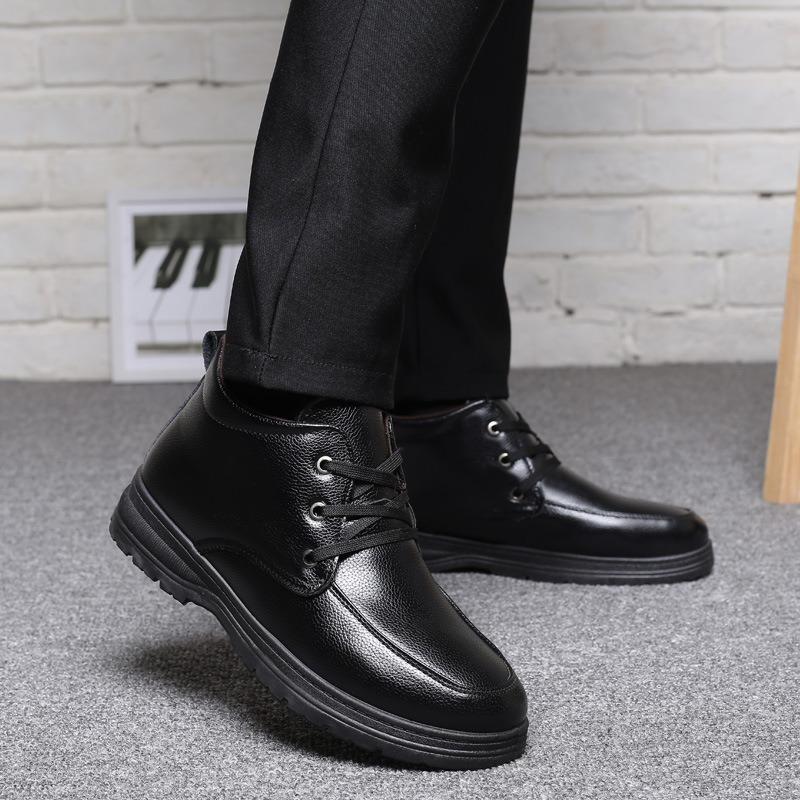 Winter leather thickened wool warm cotton shoes men's high-top casual non-slip cotton boots