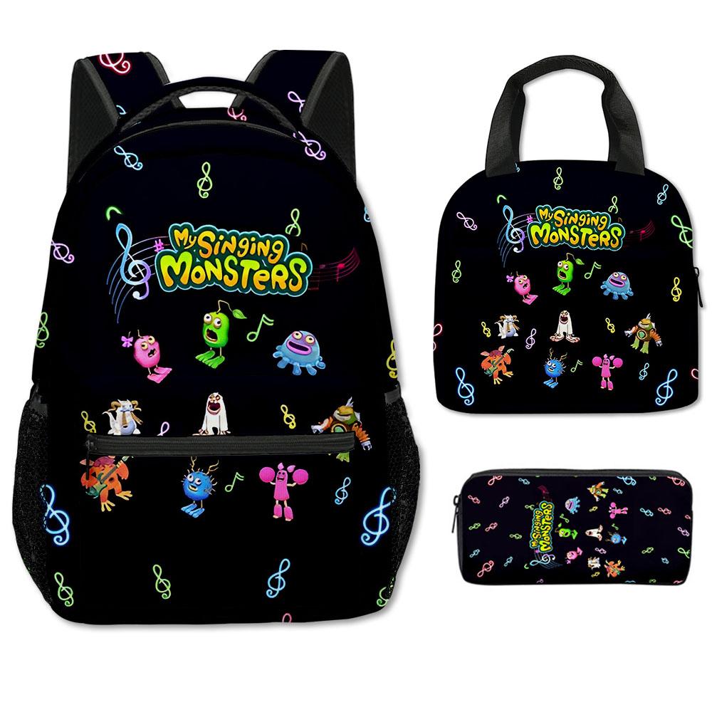 Classic Popular my singing monsters 3D Printed 3pcs/Set School Bags Travel Notebook Backpack portable Lunch bag Pencil Case