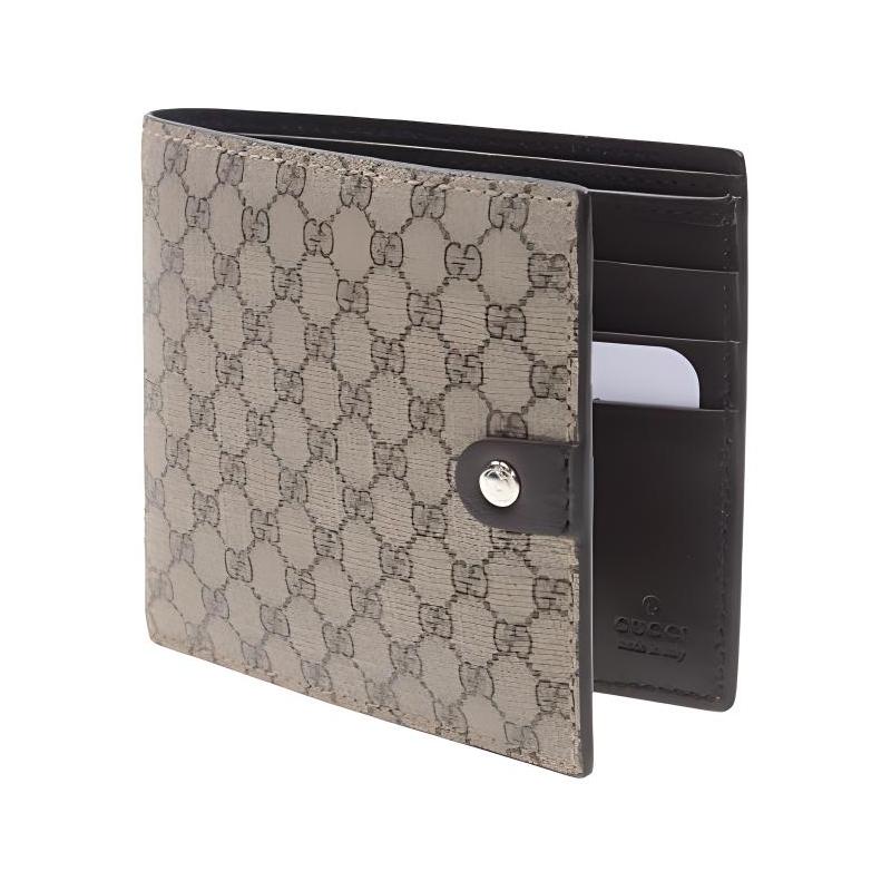 Gucci Presbyopia Logo Canvas Patchwork Short Folding Wallet Wallet Coin Purse Men's Ebony/dark Brown Classic Recommendation