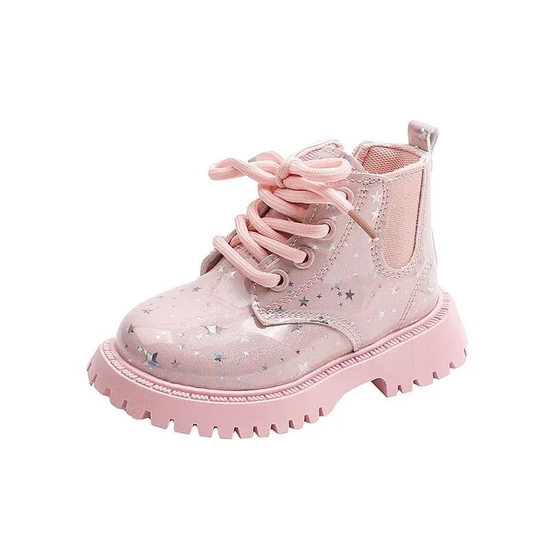 Children's Autumn Boots Thick Bottom Girls Princess Causal Platform Ankle Boots Fashion Glossy PU Kids Non-slip Short Boots Soft
