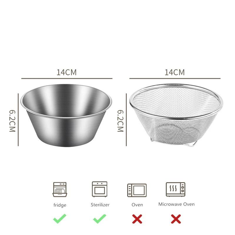 Mesh Strainer Colander Stainless Steel Colander Set Vegetables Fruit Washing Basket Sieve Bowl Mixing Mesh Set Kitchenware