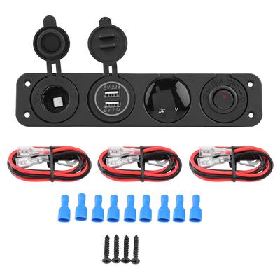 4-in-1 Ein/Aus Kippschalter Panel Doppel-USB-Ladegerät Voltmeter für Auto Boot Marine LKW Rot