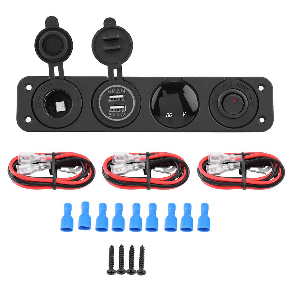 4 in 1 On Off Toggle Switch Panel Dual USB Charger Voltmeter for Car Boat Marine Truck Red