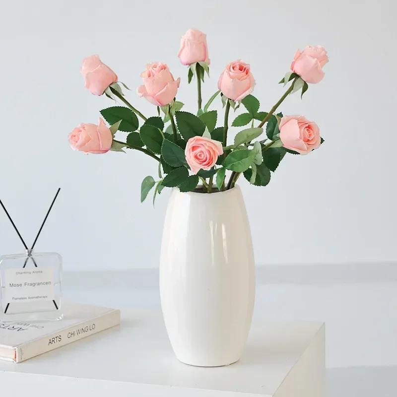 10 Pcs/lot Moisturizing Real Touch Roses Artificial Flowers Bridal Bouquet Rose Wedding Decor Home Party Valentine's Day Floral