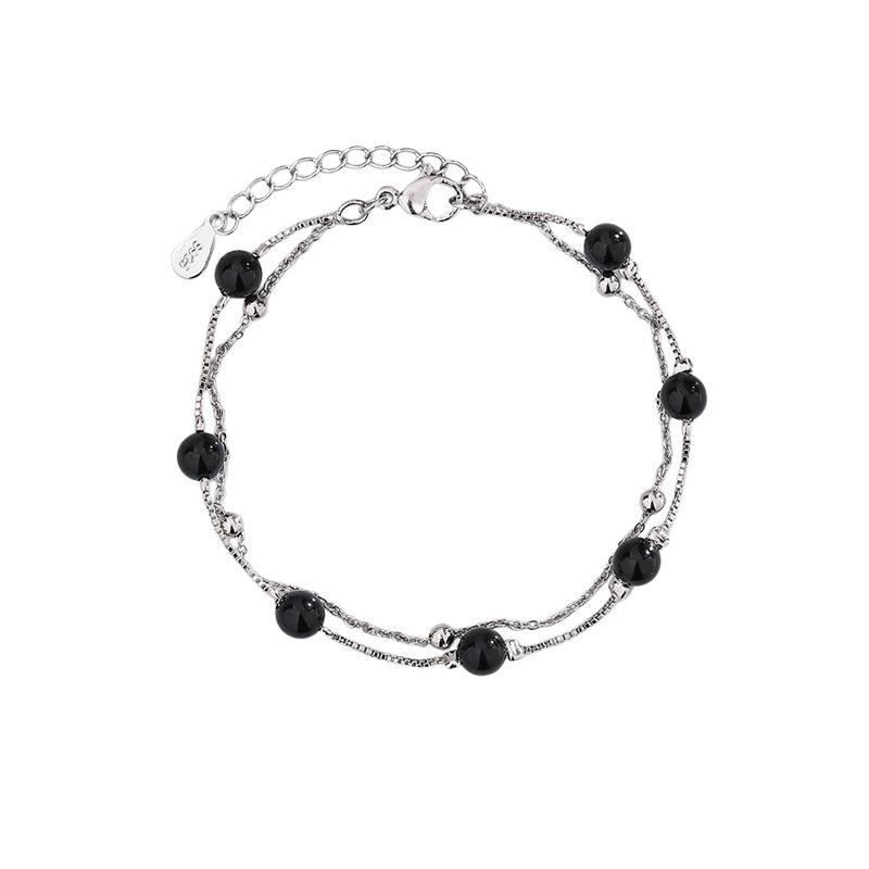 

Double-Layer Black Agate Bracelet, Personalized Transfer Small Round Bead Bracelet, Black Pearl Bracelet, Girlfriend. copper (white gold)