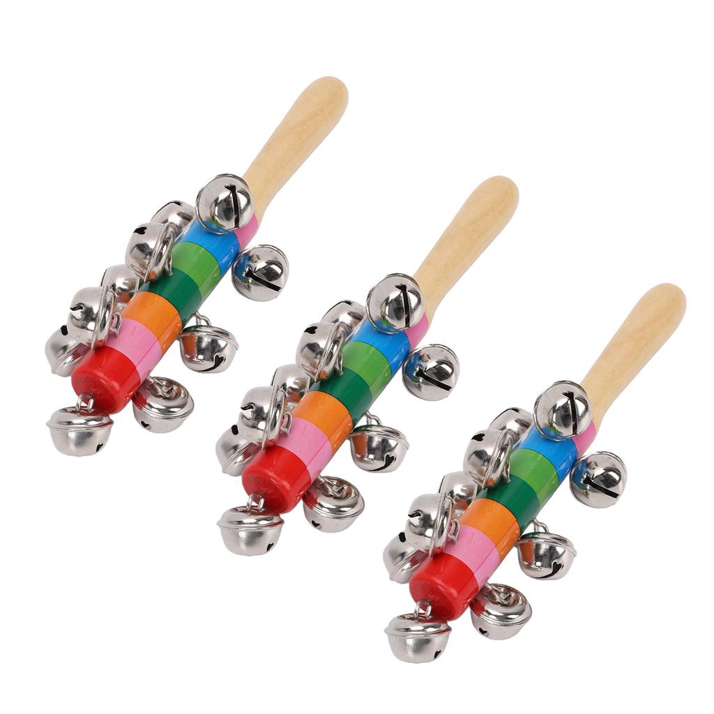 6Pcs Shaking Bell Sticks Wooden Handle Xmas Jingle Bells Musical Percussion Instrument for Holiday Birthday Party