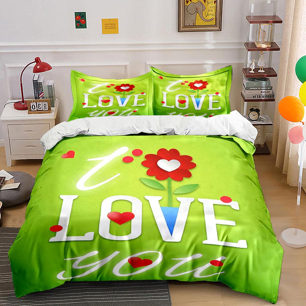 "I Love You Green Bedding Set" Bedding Duvet Cover Set Duvet Cover Pillowcases (1 * Duvet Cover 2 * Pillowcases, without duvet insert)