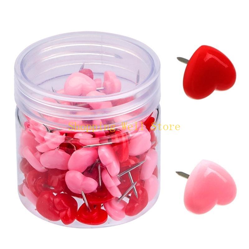 KX4B 50/100/150Pcs Heart Push Pins Cork Notice Board Drawing Pins Map Pin for Office
