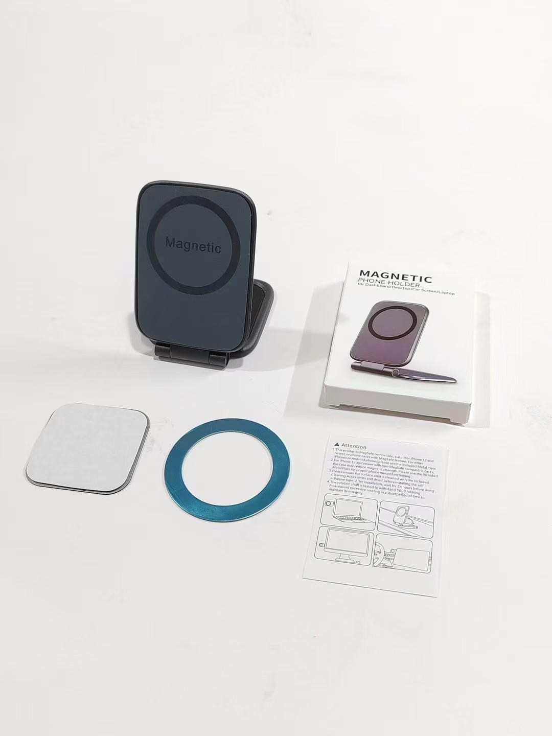 Dual-Sided Magnetic Adjustable Phone Stand with Small Suction, Foldable & MagSafe Compatible.
