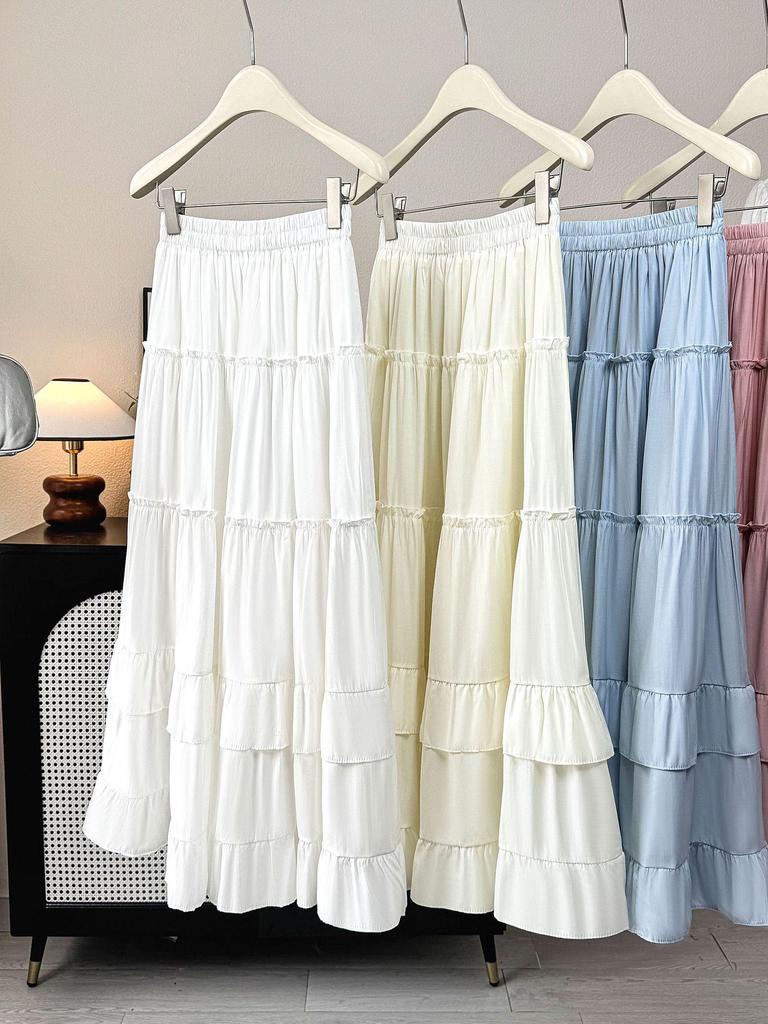 Women's Draped Ruffle Lace Skirt - Loose Hem Vacation Umbrella Skirt for Spring/Summer 2026