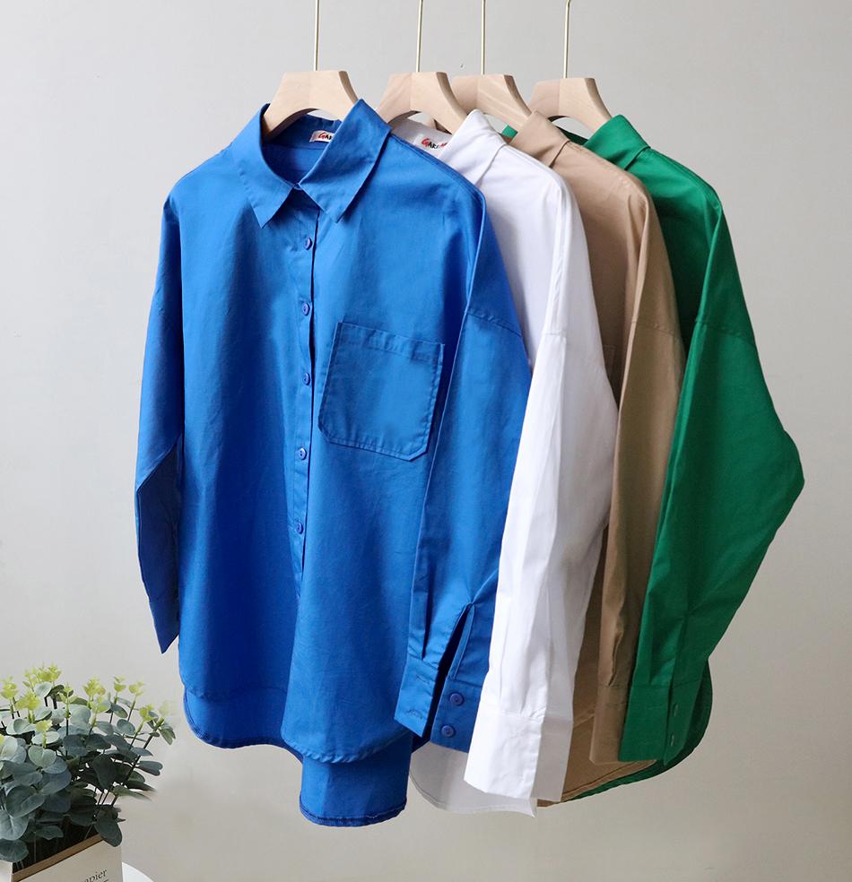 

Зеленая женская рубашка оверсайз, белый хлопковый свободный базовый топ с длинными рукавами, весенние элегантные красивые блузки, новинка 2022 года для женщин S синий