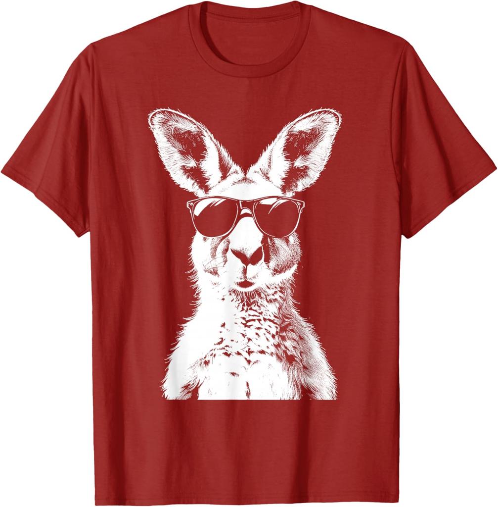 Kangaroo Wearing Sunglasses Funny Animal Australia T-Shirt Short Sleeve Casual 100% Cotton Shift