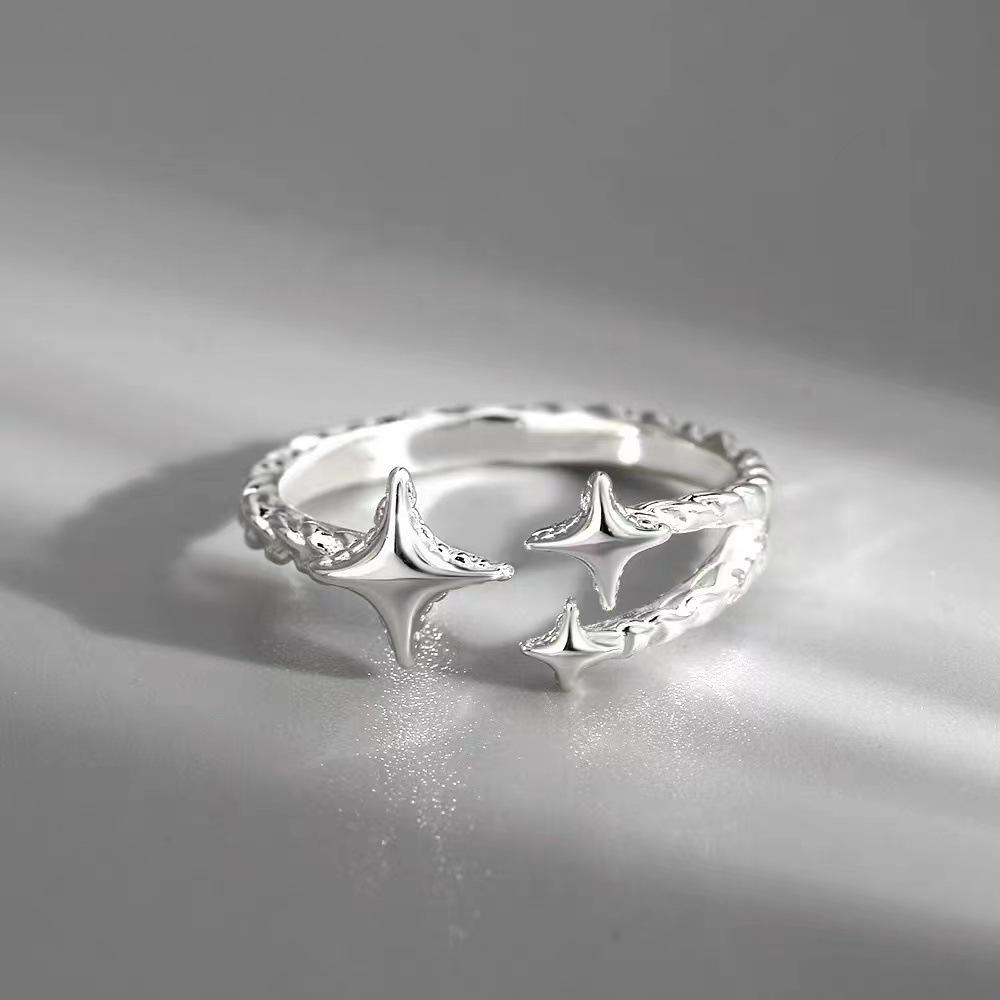 

925 Sterling Silver Open Rings For Women Handmade Geometric Irregular Cross Lines Wide Ring Fashion Party Jewelry Holiday Gifts 12.5