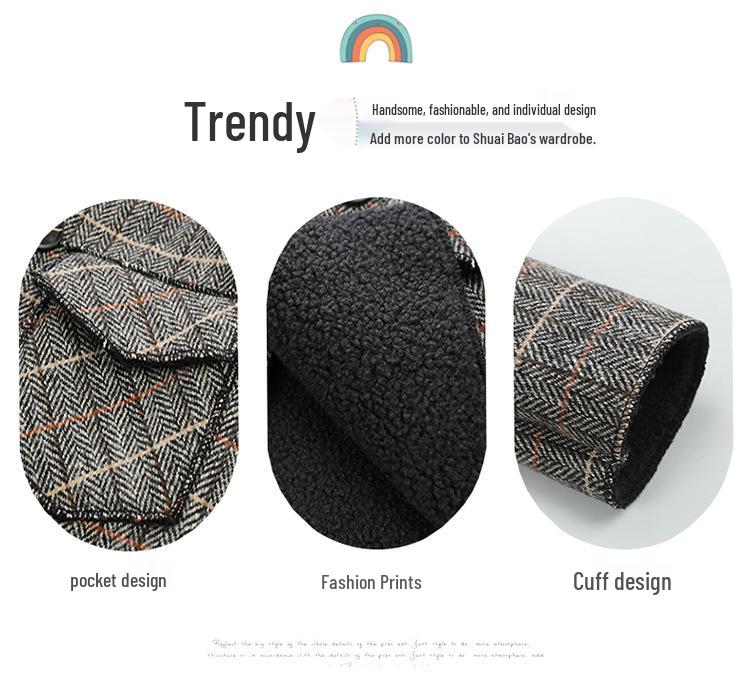 Chlapecký vlněný kabát střední délky - Podzim 2025 Módní flísová podšívka pro malé až střední děti