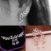 Women Gold Silver  Zircon Leaves Tassel Ear Stud Earrings Jewelry