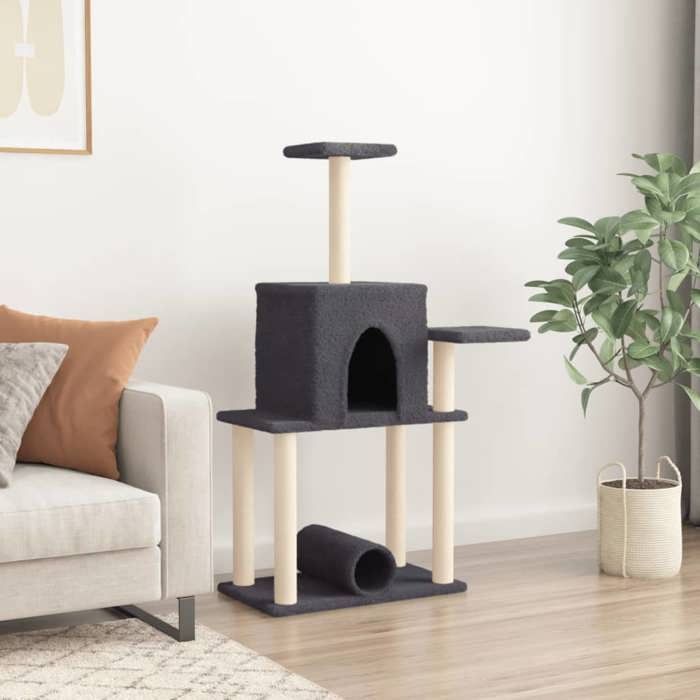 VidaXL Cat Tree with Sisal Scratching Posts Dark Grey 122 Cm 172090