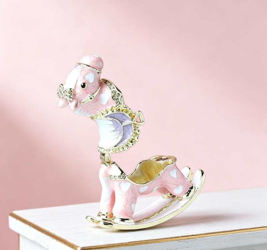 Colorful Rocking Horse Jewelry Box Enamel Crystal Trinket Box Decorative Gift Ornament