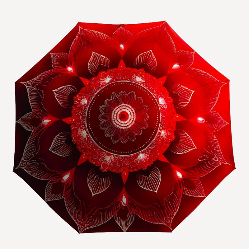 

1pc Red Lotus Mandala Umbrella - 8-Rib Automatic Open/Close, Fashionable Compact Umbrella for Outdoor Adventures yy250813126