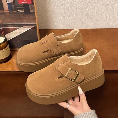 Retro buty na grubej podeszwie podwyższające dla kobiet jesień nowe wszechstronne dla leniwych osób wsuwane i brzydkie urocze buty pojedyncze z dużą główką