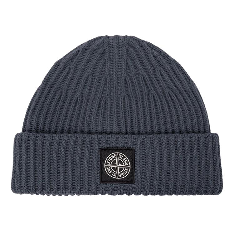 Stone Island Compass Logo Wool Knit Hat Men hats Blue Gray 7915N22C3-V0062 ONE SIZE