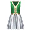 Womens Halloween Arab Princess Cosplay Dress V Neck Sleeveless Contrast Color Metallic Shiny Party Dress
