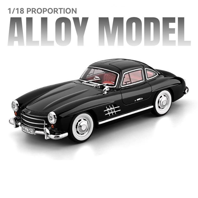 1/18 Benz 300SL Legering Klassisk Sportsbil Modell Støpte Metall Retro Gamle Kjøretøy Bilmodell Høy Simulering Lyd Lys Leker for Barn Gave