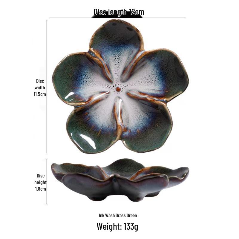 

Japanese Retro Multi-Color Kiln-Changed Flower-Shaped Sushi & Soy Sauce Dish