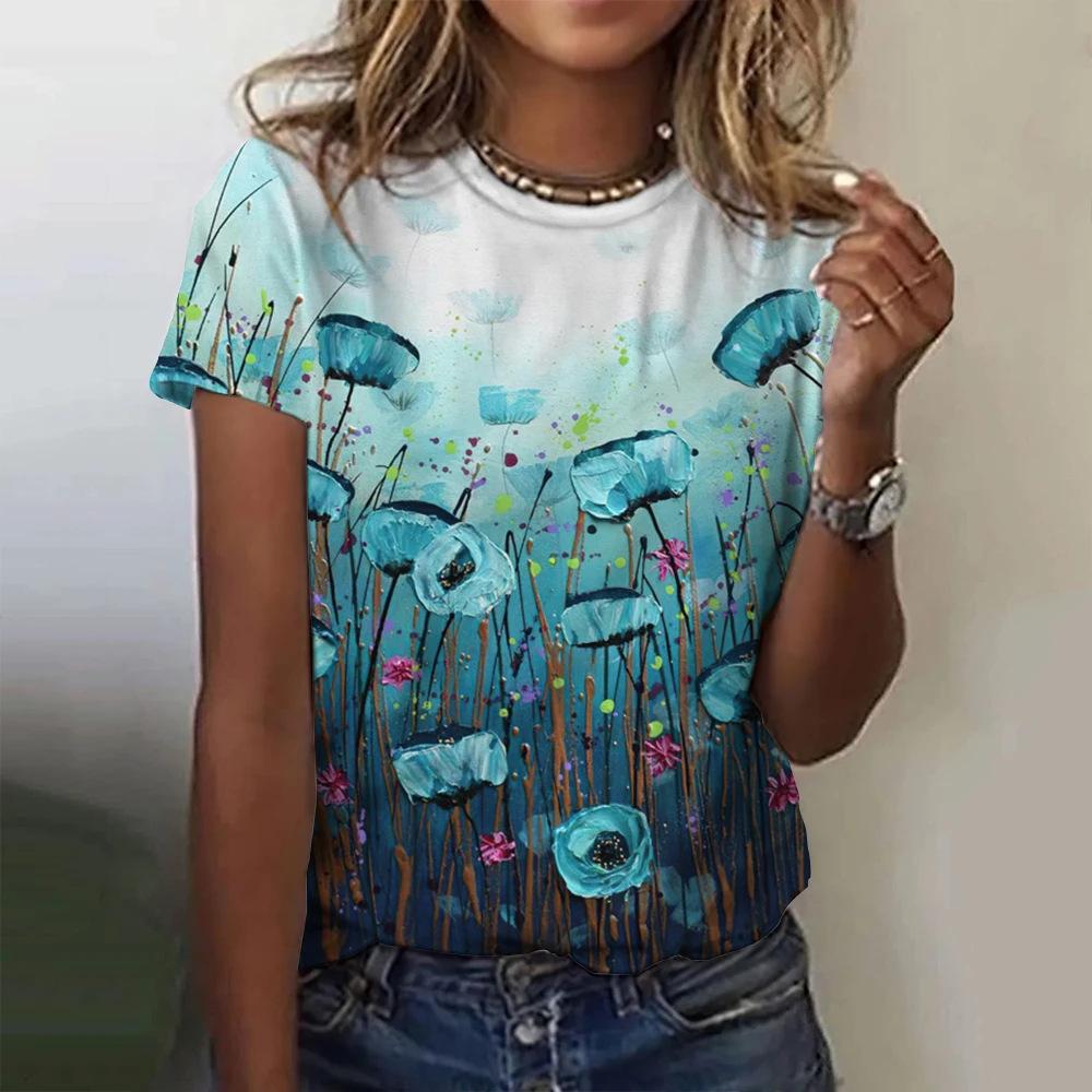 Women's Butterfly Flower 3D Printed T-shirt, Women's Summer T-shirt