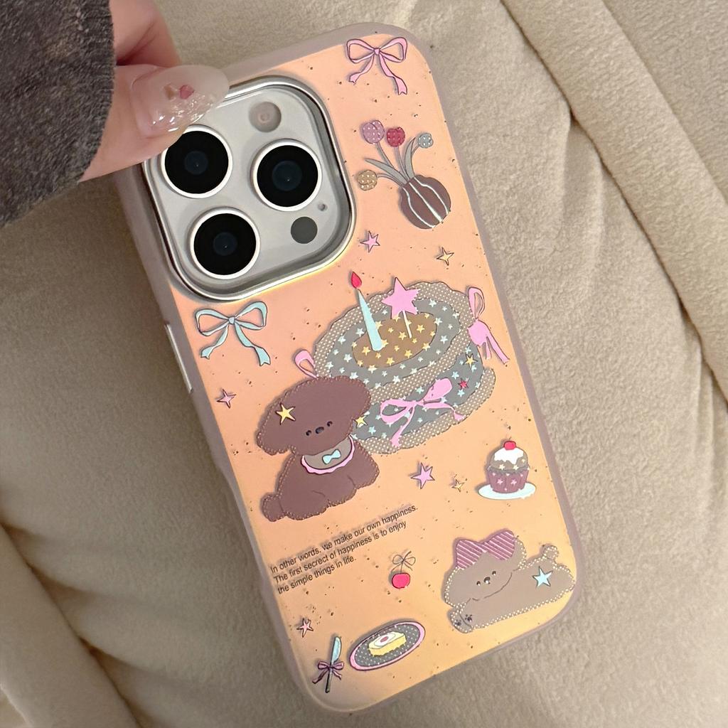 Gilded Laser Suitable for Iphone17 Mobile Phone Case 16Promax Pink Cake Puppy 15 Anti Fall 14 Cartoon 13