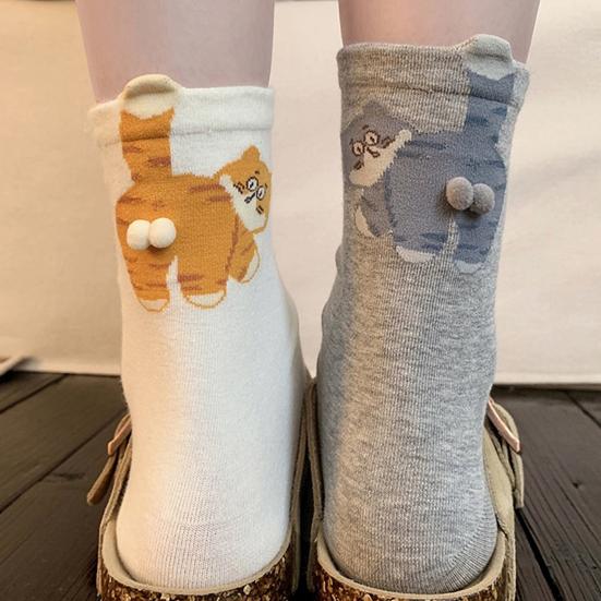 Cute Cat Socks Cartoon Cat Socks with Balls Stretchy Funny Animal Crew Socks Xmas Birthday Gift for Women Men Cat Lovers
