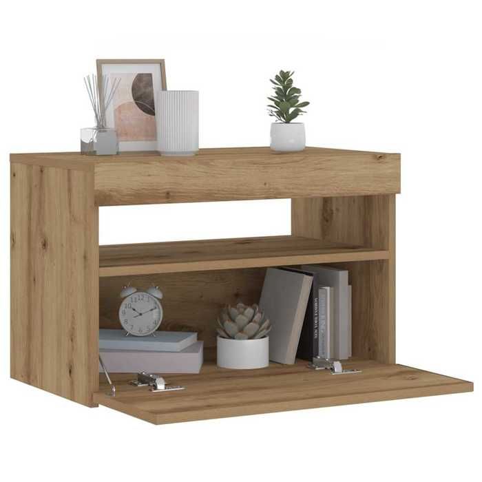 VidaXL Table de chevet avec lumières LED chêne artisanal 60x35x40 cm, table de nuit, table d'appoint pour chambre à coucher, 3329176