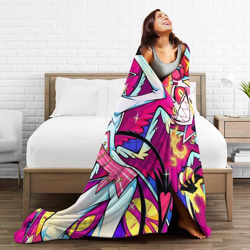 Warm Soft Blanket Travel H-Hazbin Hotel Bedding Throws Flannel Bedspread For Home Decor Graphic Sofa Bed Cover