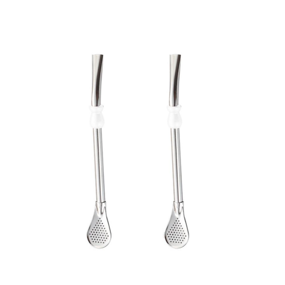 2 Piece Anti-skid Design Straw Spoon Reusable Drinking Stirring Straw Filter Straw Travel