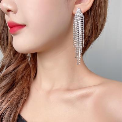 European and American Style New Alloy Diamond Rhinestone Full Diamond Fringed Earrings Female Internet Celebrity Temperament Cross-border Earrings