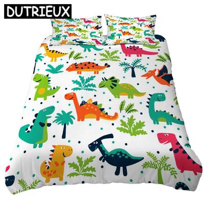 Niedliches Cartoon Dinosaurier Gedrucktes Bettwäscheset Erwachsene Kinder Bettbezug Set Kissenbezug Einzelbett Doppelbett Queensize King Size Bettwäscheset Bettwäsche