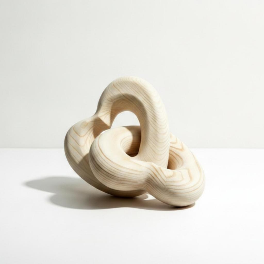Interlocking Heart-Loop Ornament Sculptural Beech Wood Heart Minimalist
