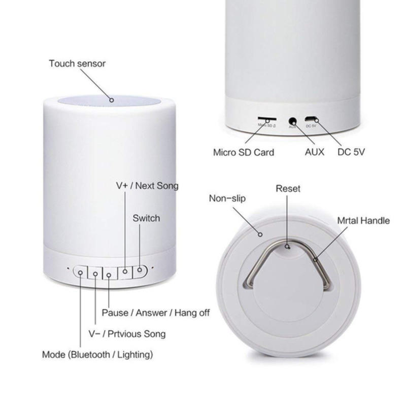 New Bluetooth LED Speaker Music Smart Touch and USB Battery Powered Night D