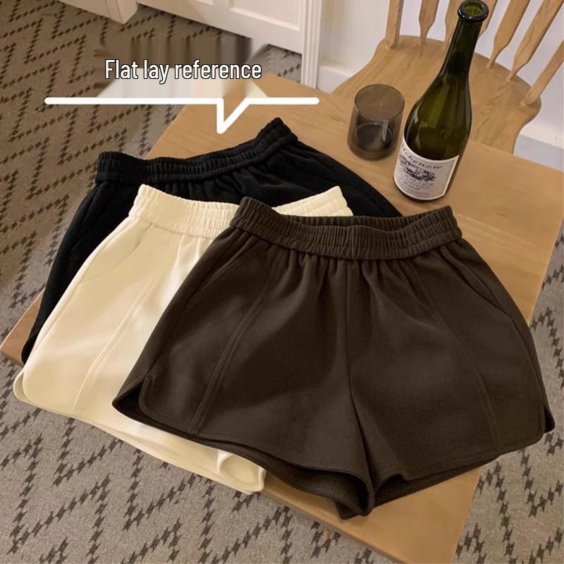 Women's Black Woolen High-Waisted Wide-Leg Shorts - 2025 Autumn/Winter Collection