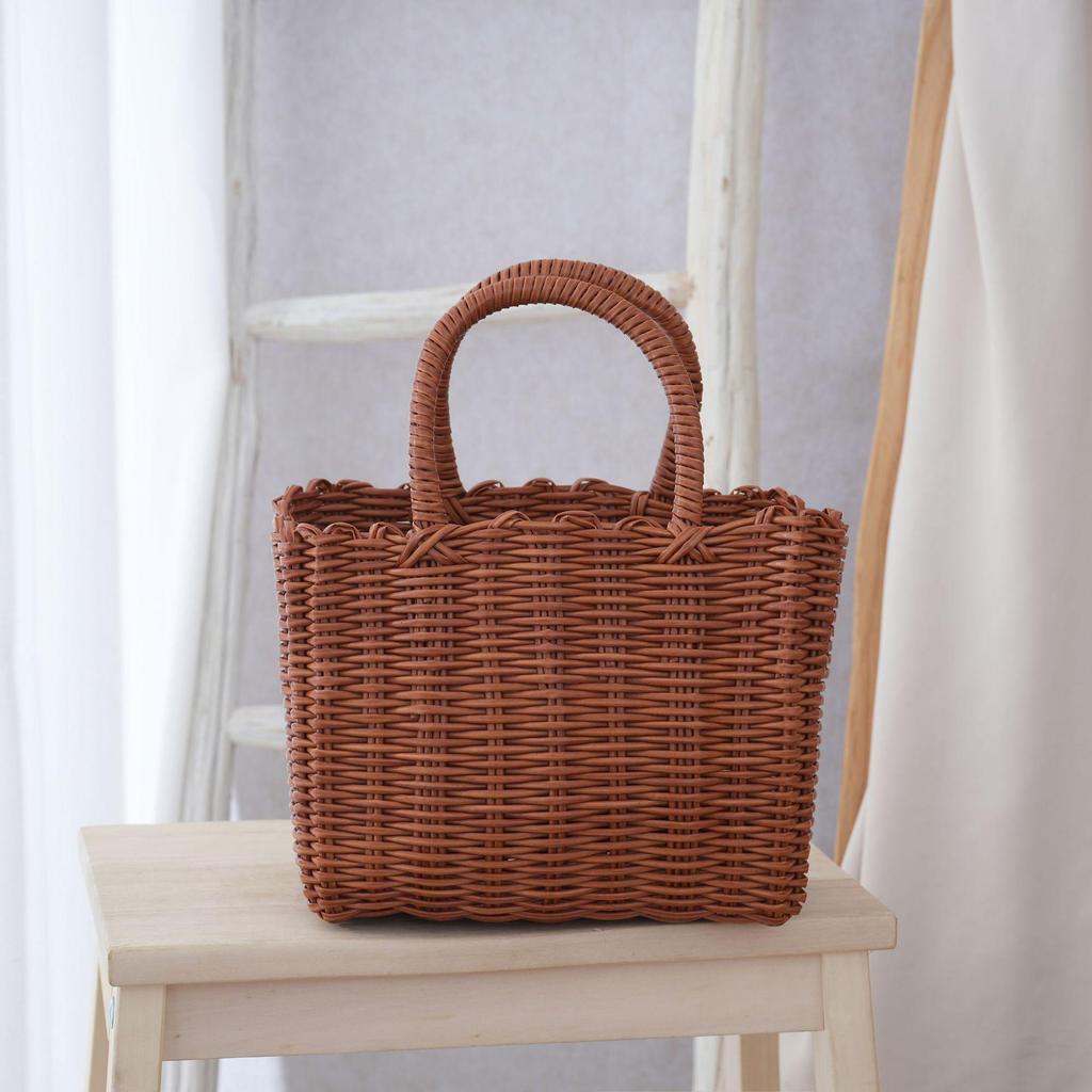 Adorable Cat Woven Tote Bag - Square Handmade Basket for Shopping & Everyday Use