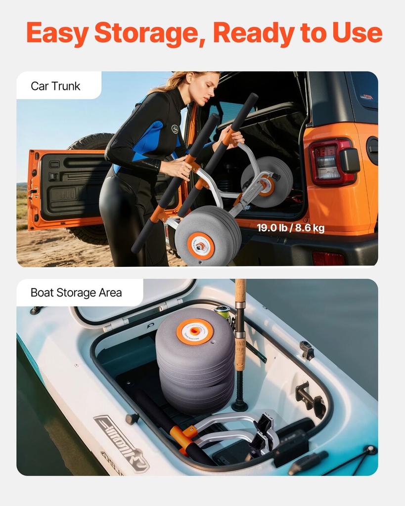 Kayak Cart, 158.8 kg Load Capacity, Kayak Trolley with 30.5 cm Inflatable PU Tires & 2 Straps, Assembles & Disassembles Within Seconds, Paddle Board