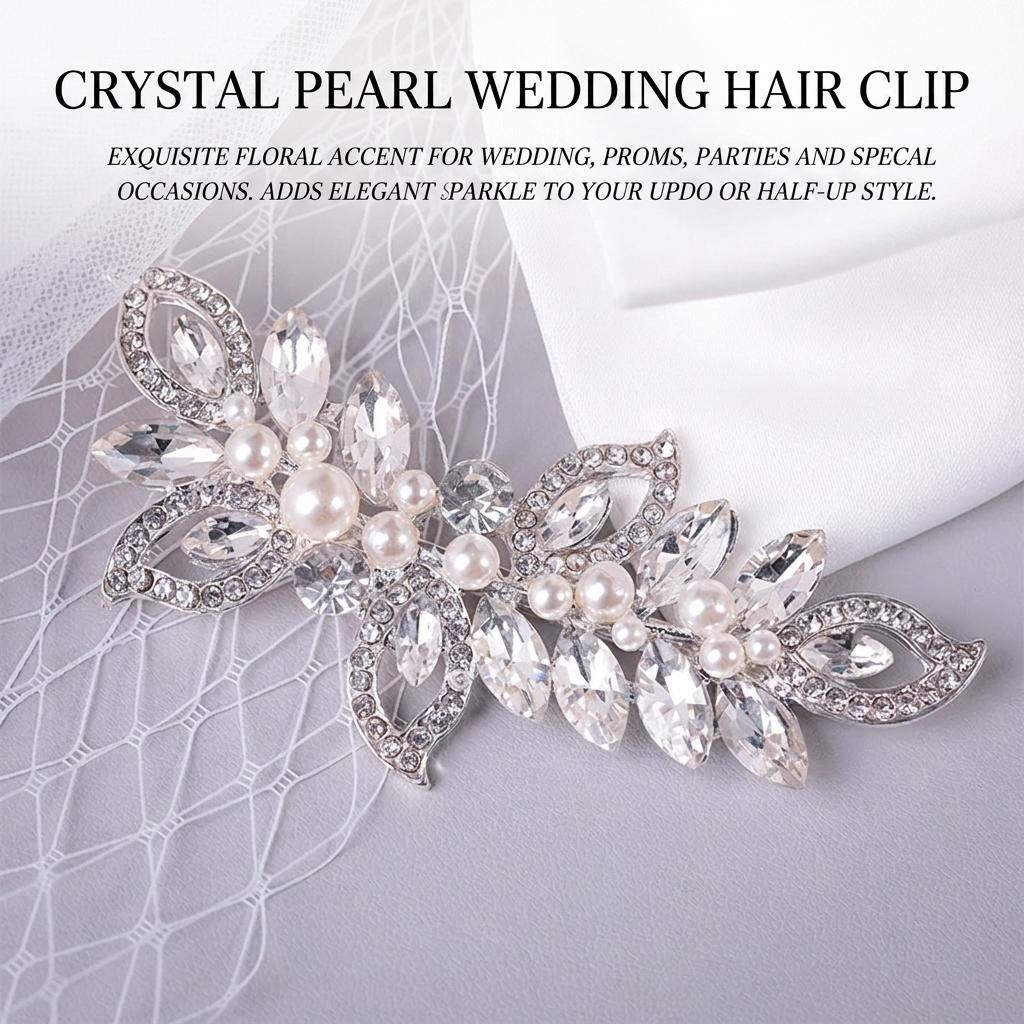 Bridal Rhinestone Pearl Hair Clip Alloy Comb Shaped Accessory With Crystal And Pearl Decoration For Wedding Dress