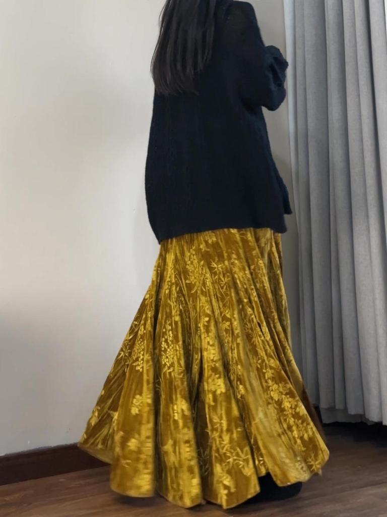 Chinese Old Money Velvet Fishtail Skirt - High Waist, Slimming Autumn/Winter Style