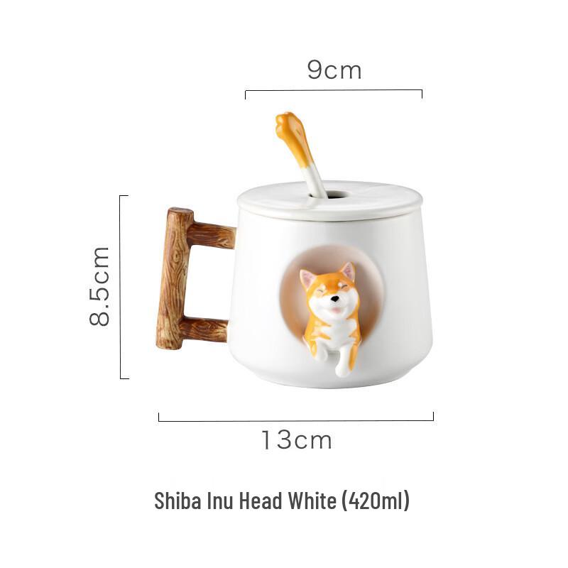 Cute Shiba Inu Ceramic Mug with Lid and Spoon