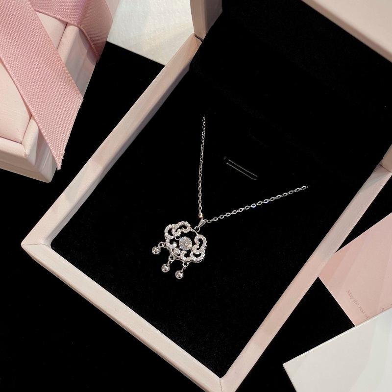 925 Silver Ruyi Peace Lock Necklace , Traditional Chinese Style Movable Pendant , Simple Elegant Clavicle Chain for Wome
