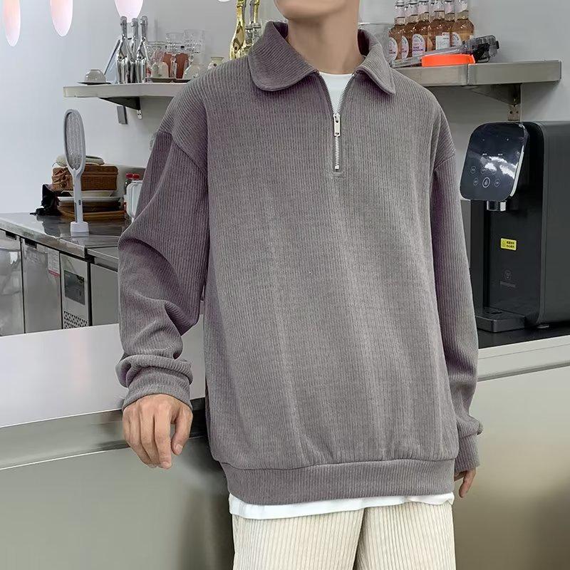 Men's Korean Style Casual Loose Half-Zip Lapel Polo Knit Top