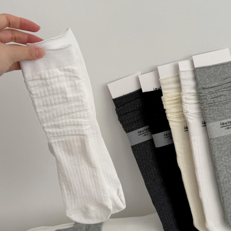 Thin Vertical Striped Mid-calf Socks for Summer, Sweat-absorbing Solid Color Socks, Simple Boneless Pile Socks for Women