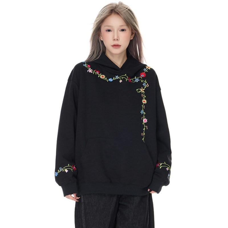 Long Sleeve Oversized Man Hoodies Vintage Floral Casual Loose Spring Autumn Women Pullover Sweatshirt Tops