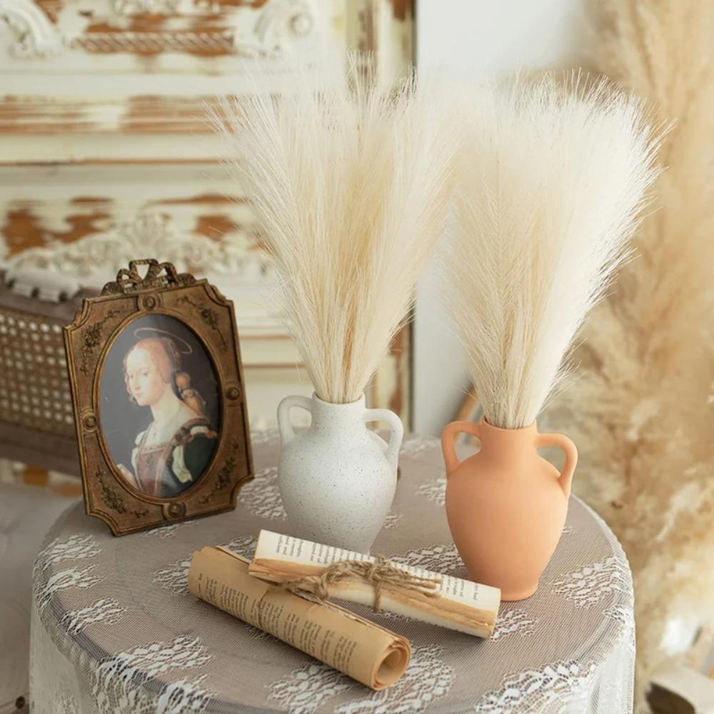 24PCS Brown Faux Pampas Grass White, 56cm Short Artificial Pompous Grass Floral Fake Pompas Grass Branches Vase Filler