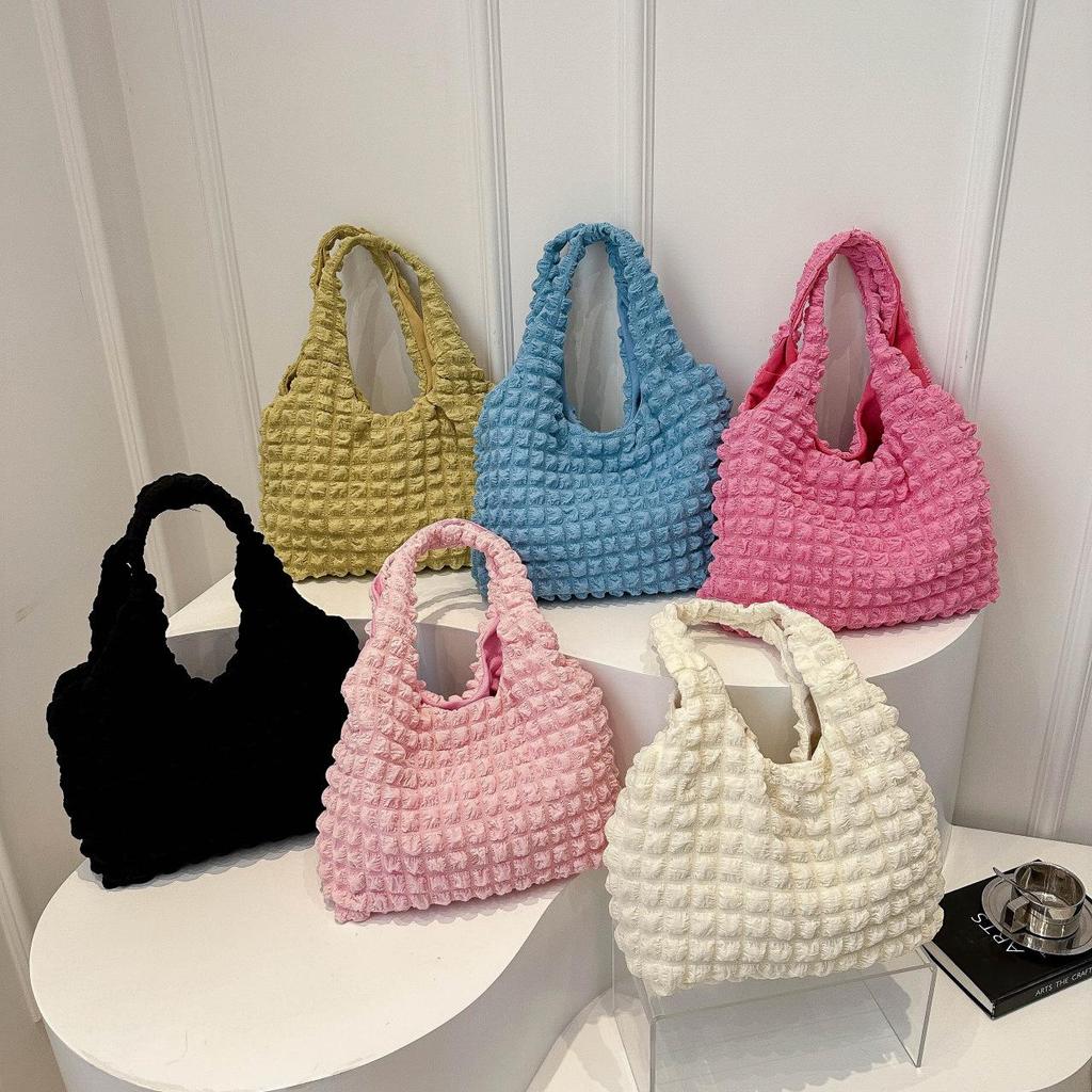 Korean Fashion Cloud Puff Floral Single-Shoulder Bag for Women - 2024 Winter Minimalist Handbag