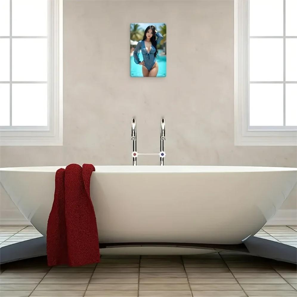 Artă de Perete Metalică Boemă 8x12 Inch Model Sexy în Bikini Decor din Aluminiu Modern Acasă Baie Cadou Ușor de Agățat